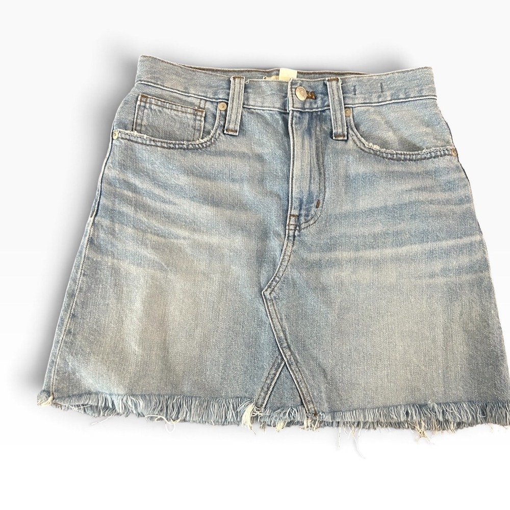 Madewell Rigid Denim A-Line Mini Skirt Light Wash Raw Hem Size 25